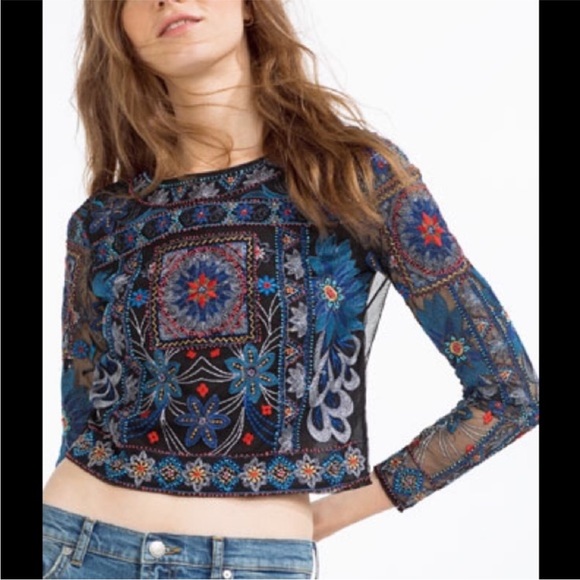 Zara tops Zara Premium Collection Beaded and Embroidered Top Size Medium - Picture 4 of 8